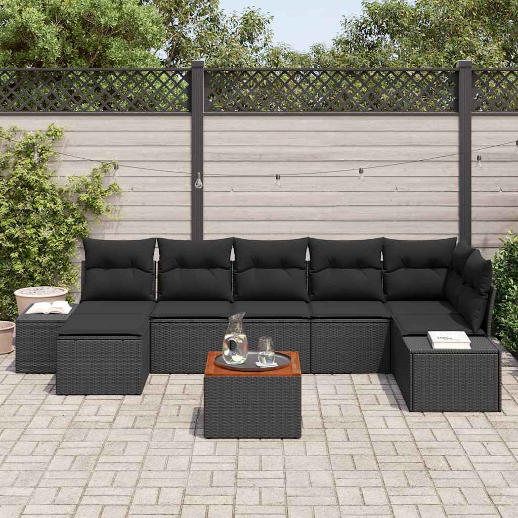 vidaXL Zestaw Sof na Ogród z poduszką 8 pcs Czarny polirattan