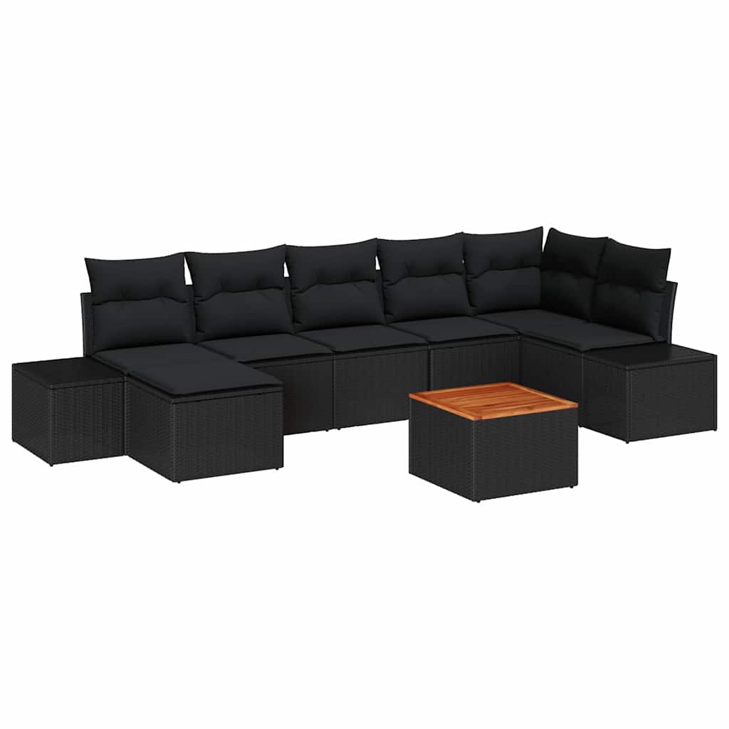 vidaXL Zestaw Sof na Ogród z poduszką 8 pcs Czarny polirattan