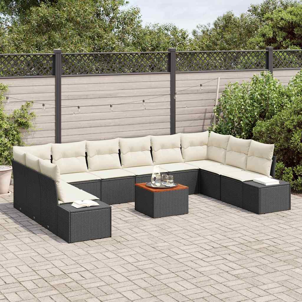 vidaXL Zestaw Sof na Ogród z poduszką 11 pcs Czarny polirattan