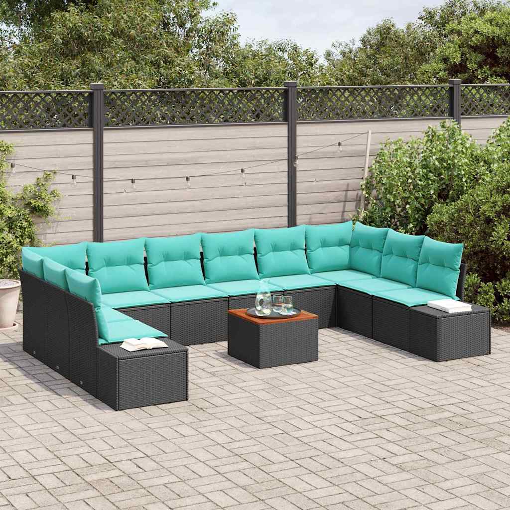 vidaXL Zestaw Sof na Ogród 11 szt. Czarny polirattan