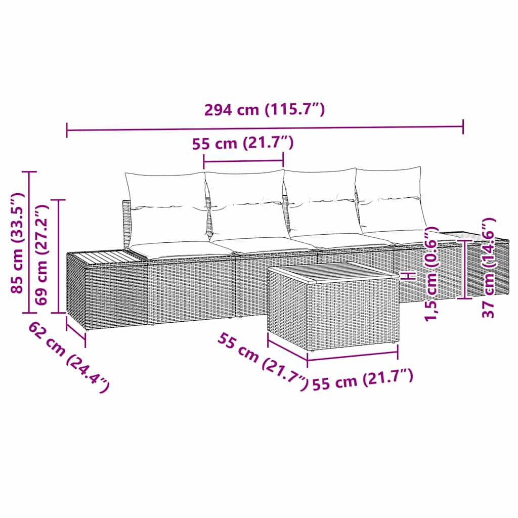 vidaXL Zestaw Sof na Ogród z poduszką 5 pcs Szary Polirattan