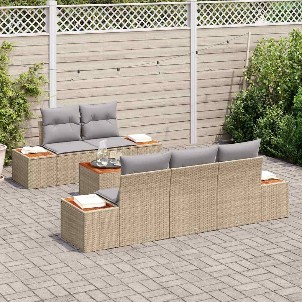 vidaXL Zestaw Sof na Ogród z poduszką 6 pcs Beżowy Polirattan