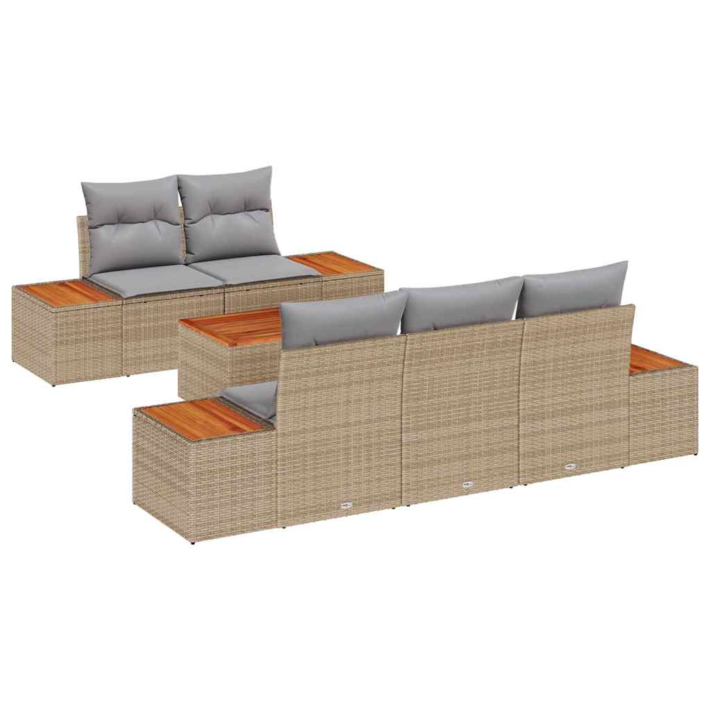 vidaXL Zestaw Sof na Ogród z poduszką 6 pcs Beżowy Polirattan