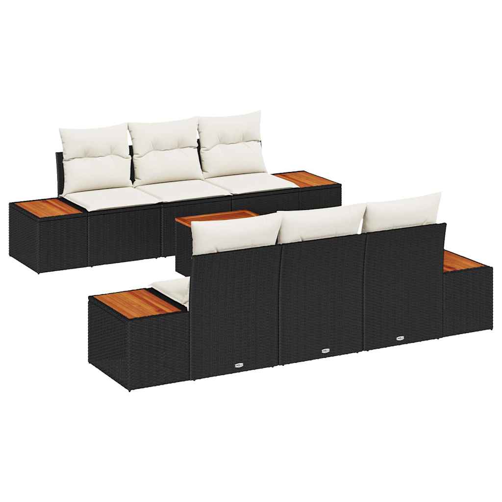 vidaXL Zestaw Sof na Ogród z poduszką 7 pcs Czarny Polirattan