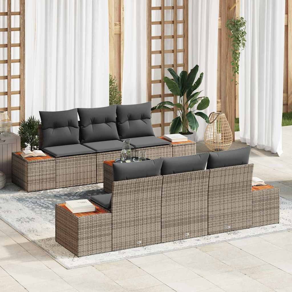 vidaXL Zestaw Sof na Ogród z poduszką 7 pcs Szary Polirattan