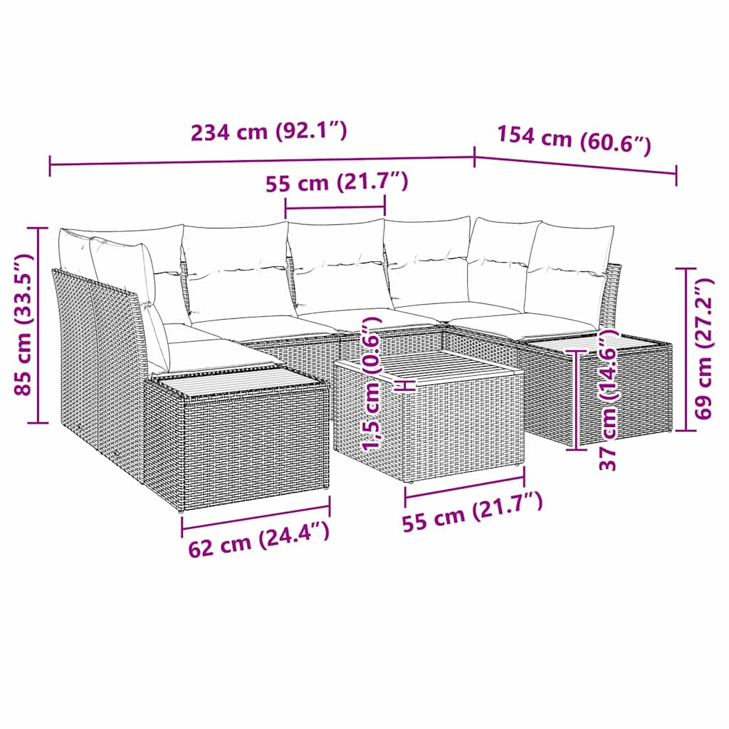 vidaXL Zestaw Sof na Ogród z poduszką 6 pcs Szary Polirattan