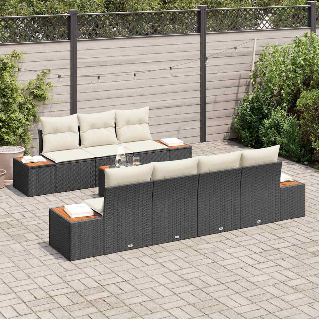 vidaXL Zestaw Sof na Ogród z poduszką 8 pcs Czarny Polirattan