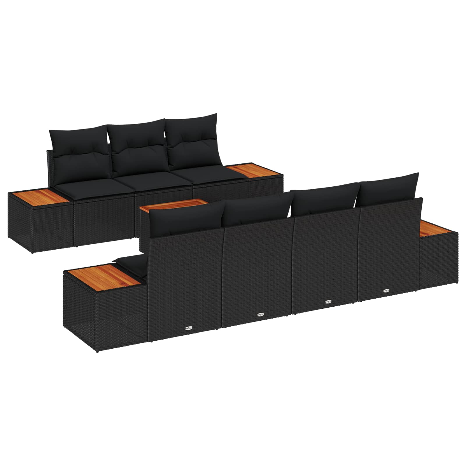 vidaXL Zestaw Sof na Ogród z poduszką 8 pcs Czarny Polirattan