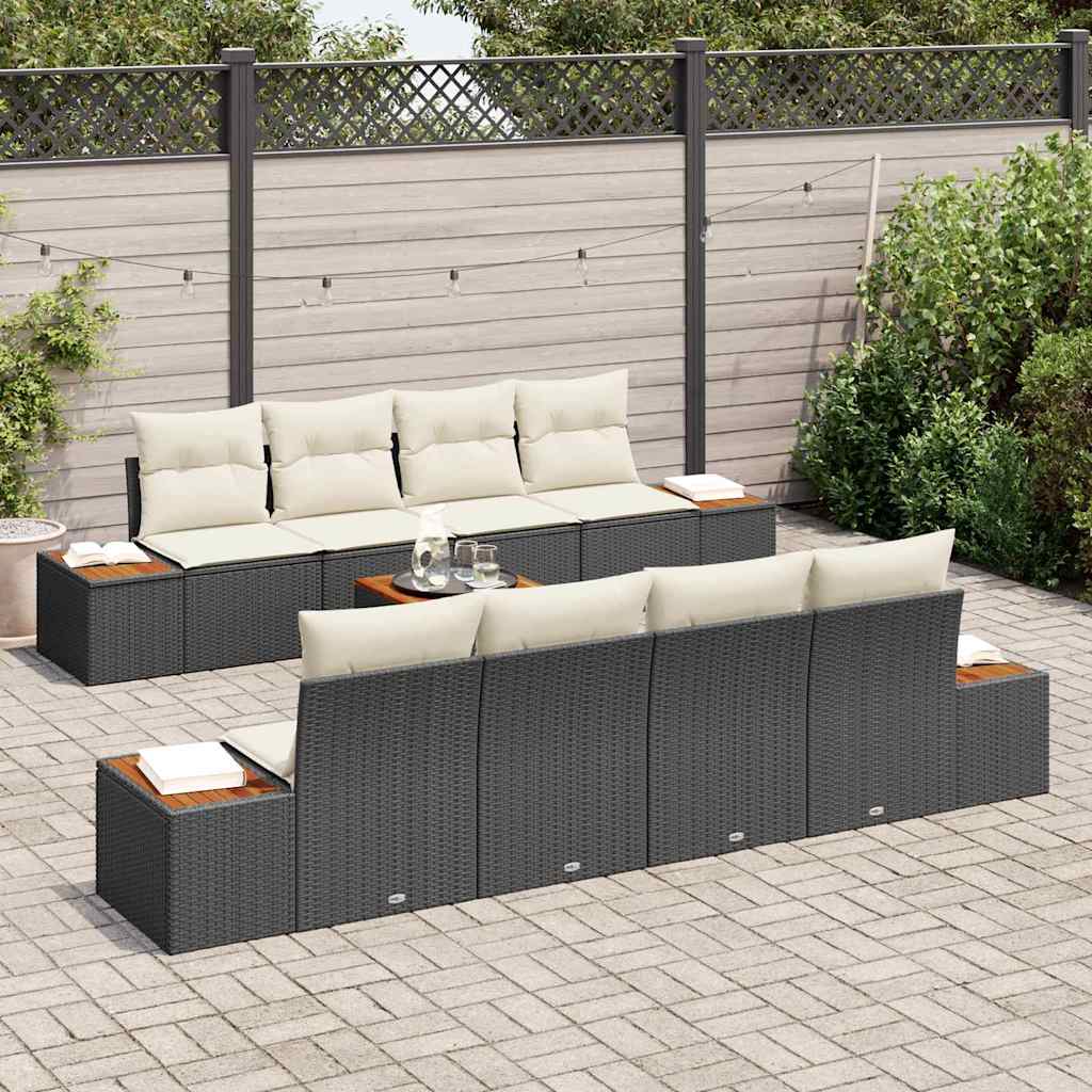 vidaXL Zestaw Sof na Ogród z poduszką 9 pcs Czarny Polirattan