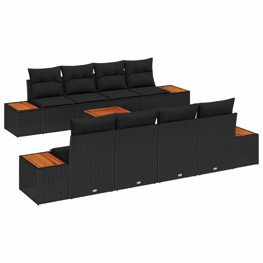 vidaXL Zestaw Sof na Ogród z poduszką 9 pcs Czarny Polirattan