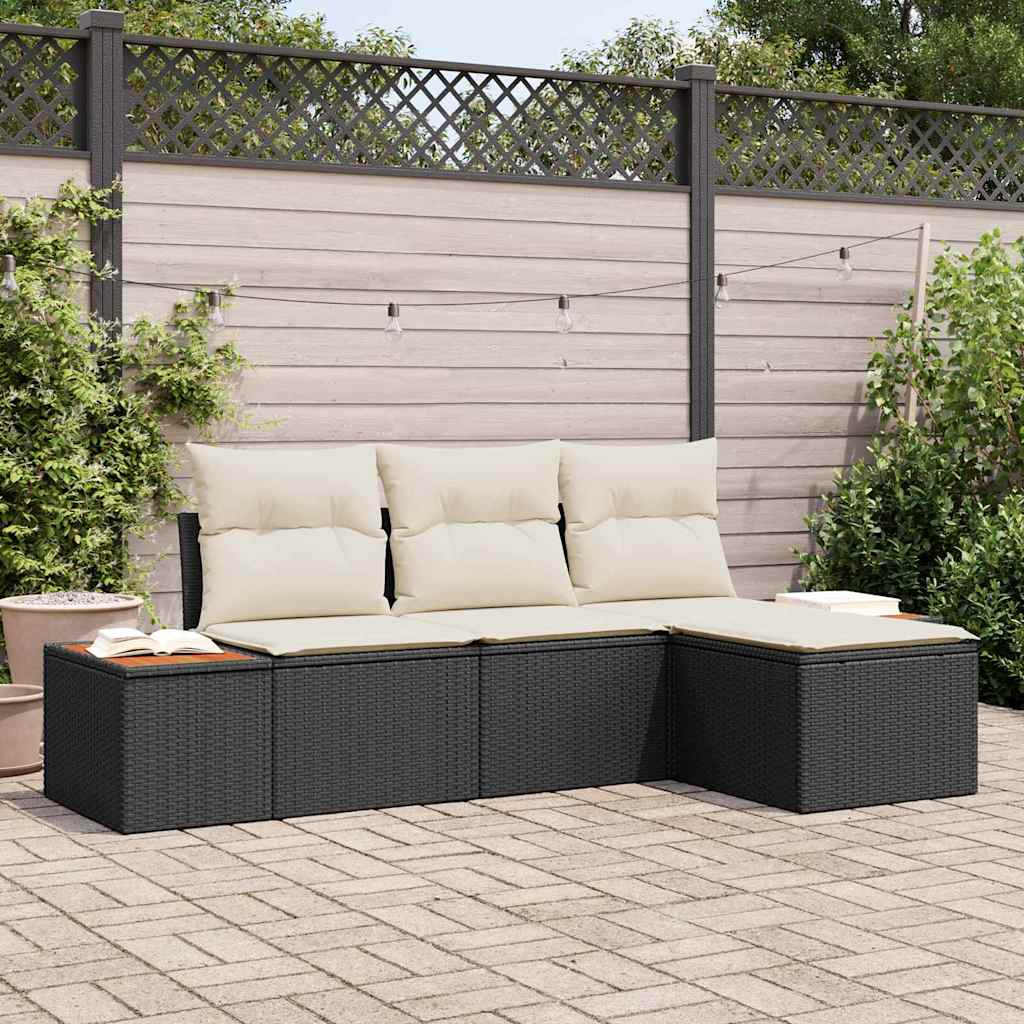 vidaXL Zestaw Sof na Ogród z poduszką 4 pcs Czarny polirattan