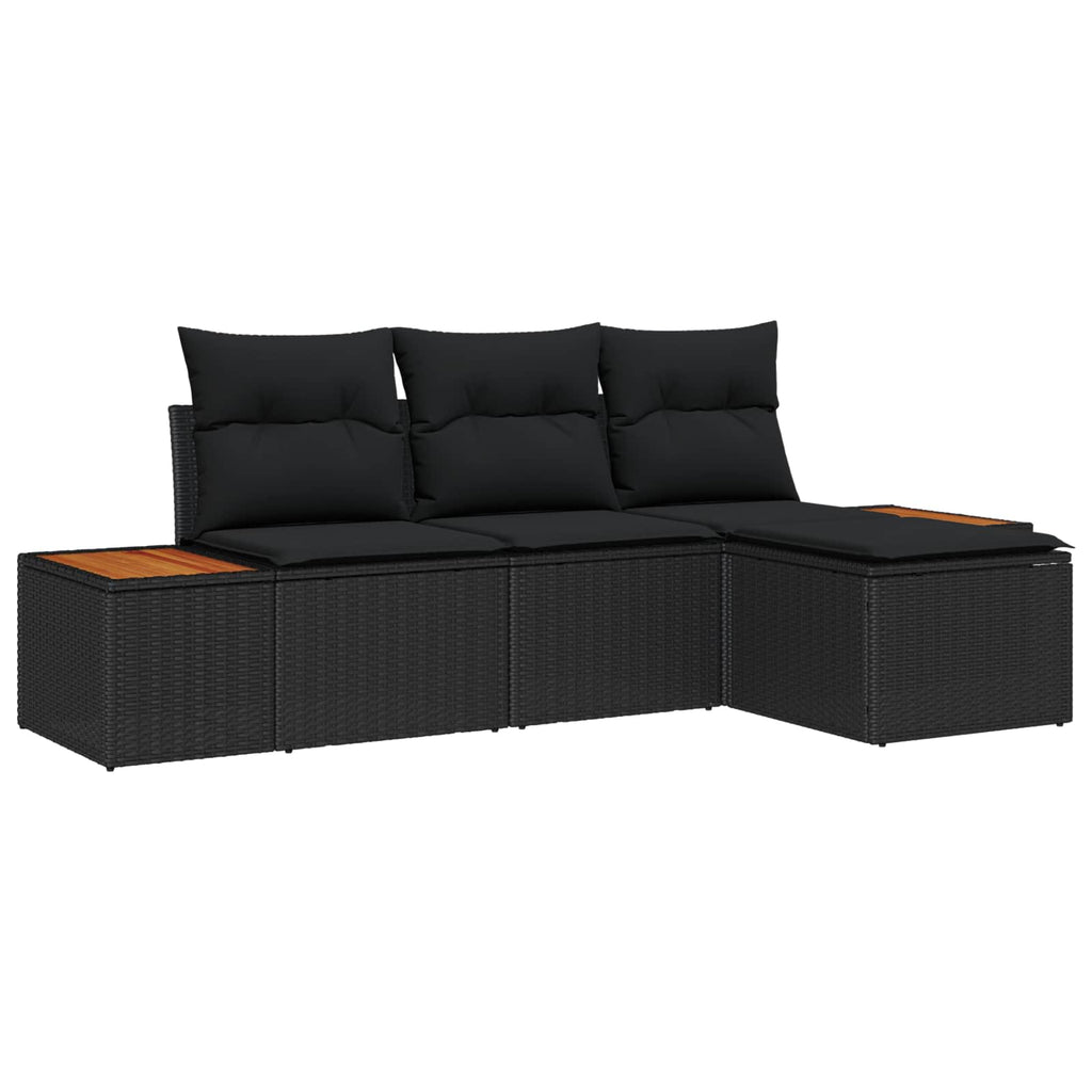 vidaXL Zestaw Sof na Ogród z poduszką 4 pcs Czarny polirattan