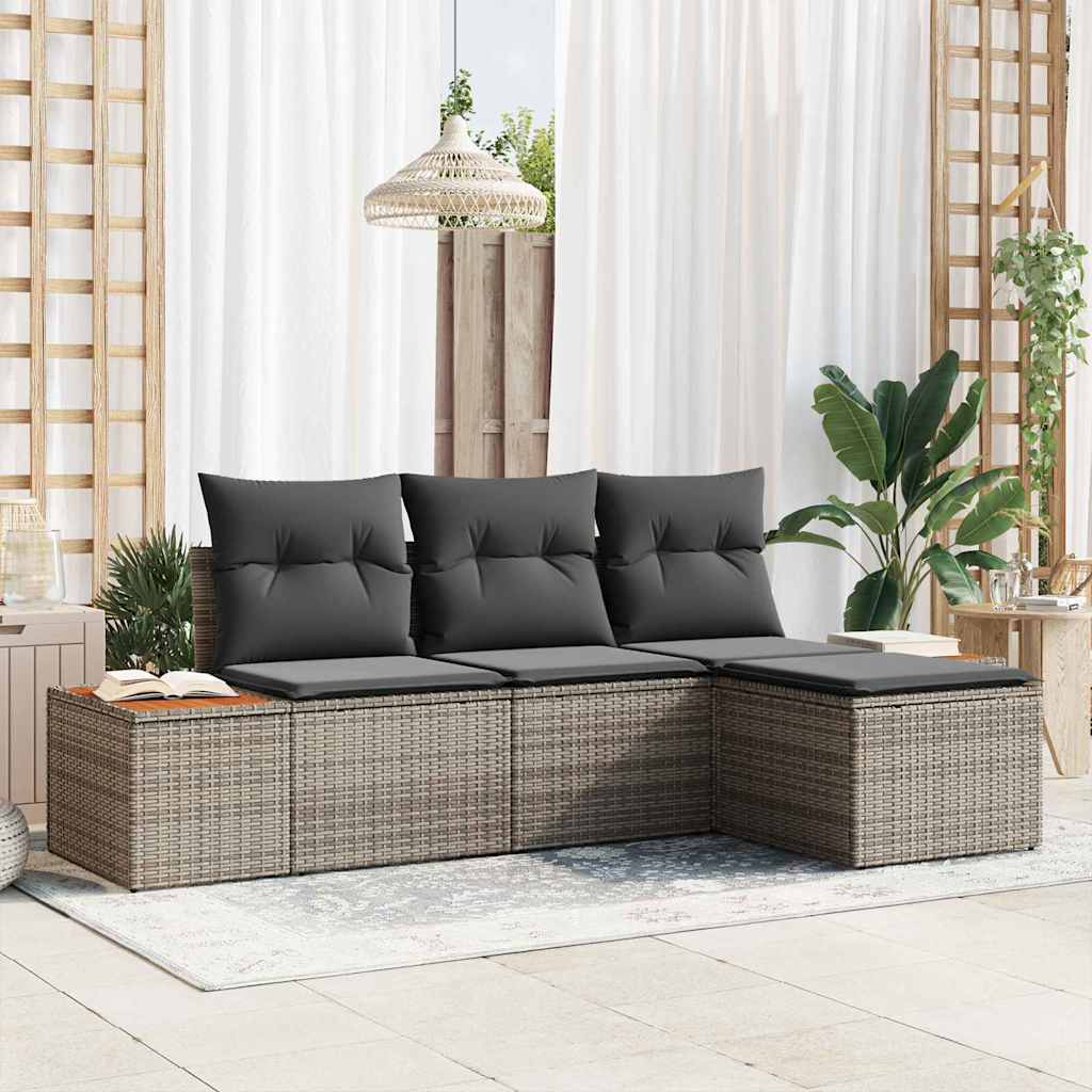 vidaXL Zestaw Sof na Ogród z poduszką 4 pcs Szary polirattan