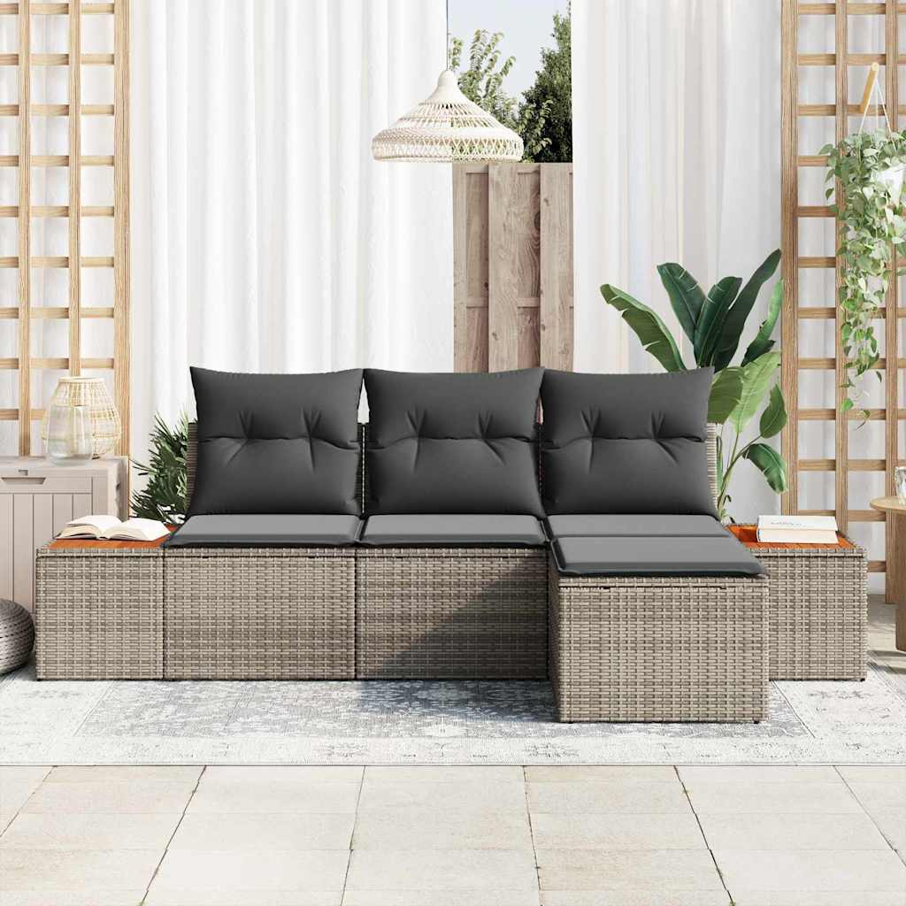 vidaXL Zestaw Sof na Ogród z poduszką 4 pcs Szary polirattan