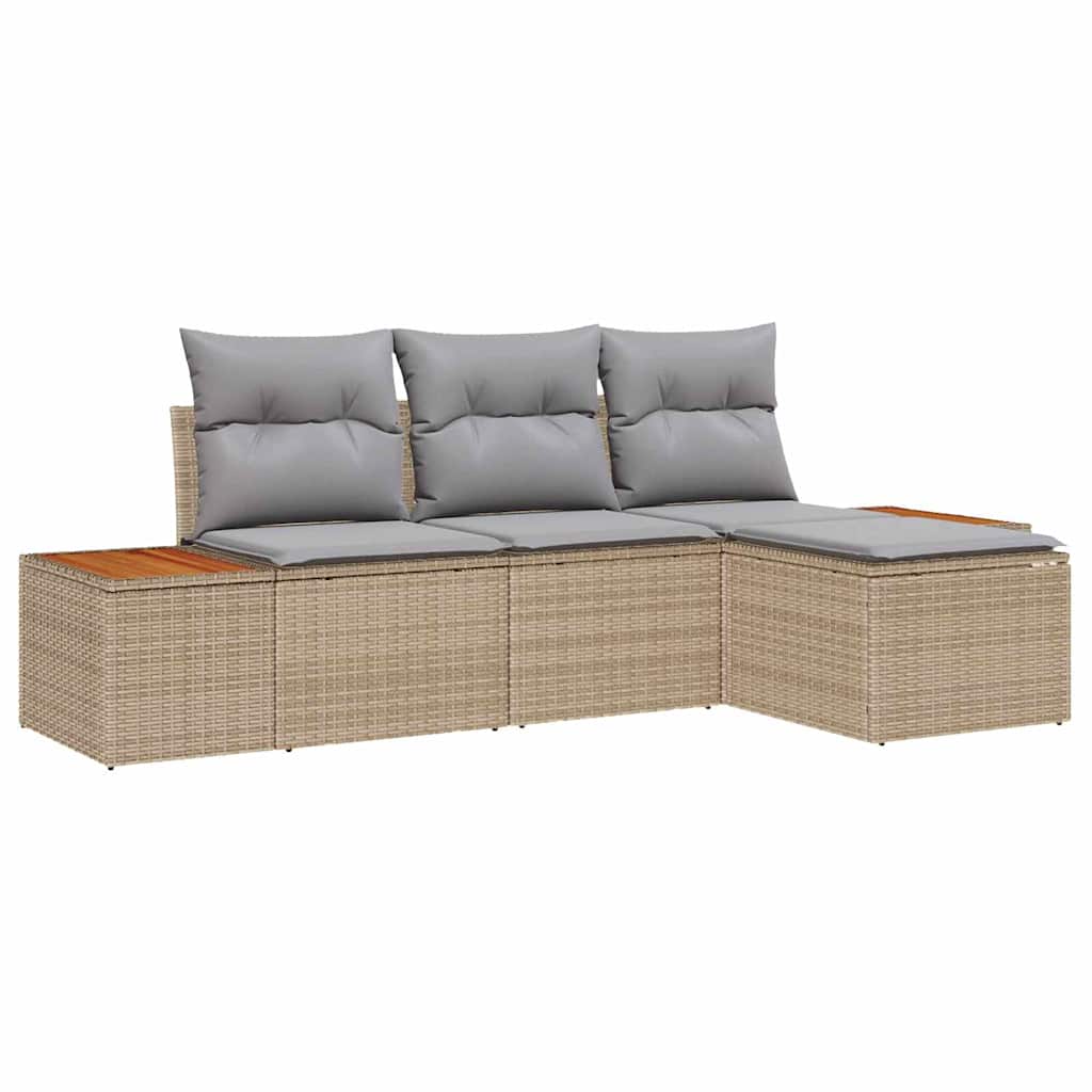 vidaXL Zestaw Sof na Ogród z poduszką 4 pcs Beżowy polirattan