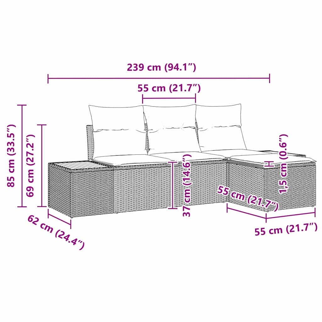 vidaXL Zestaw Sof na Ogród z poduszką 4 pcs Beżowy polirattan