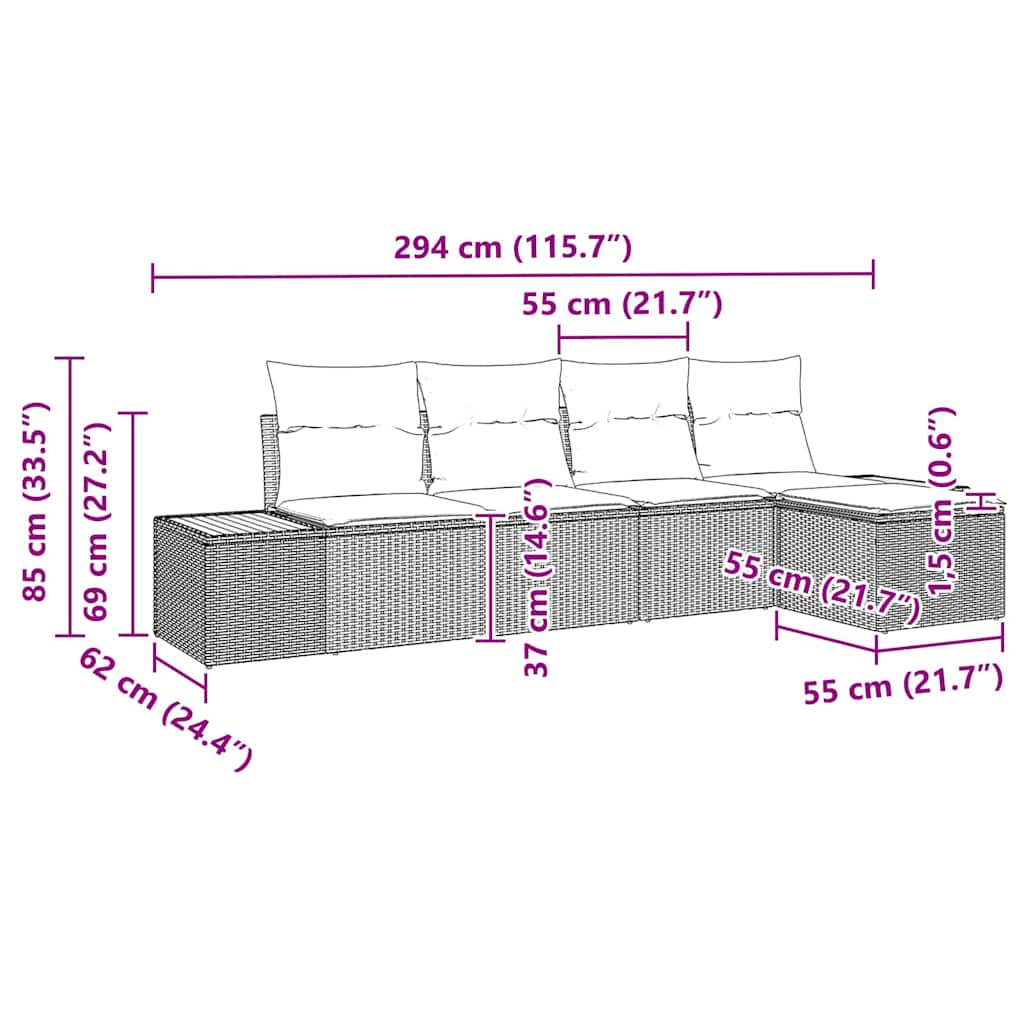 vidaXL Zestaw Sof na Ogród z poduszką 5 pcs Beżowy Polirattan