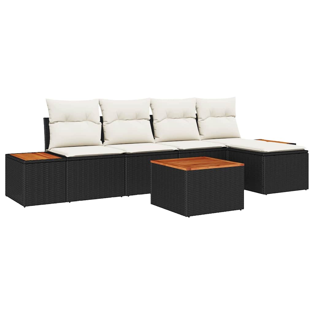 vidaXL Zestaw Sof na Ogród z poduszką 6 pcs Czarny Polirattan