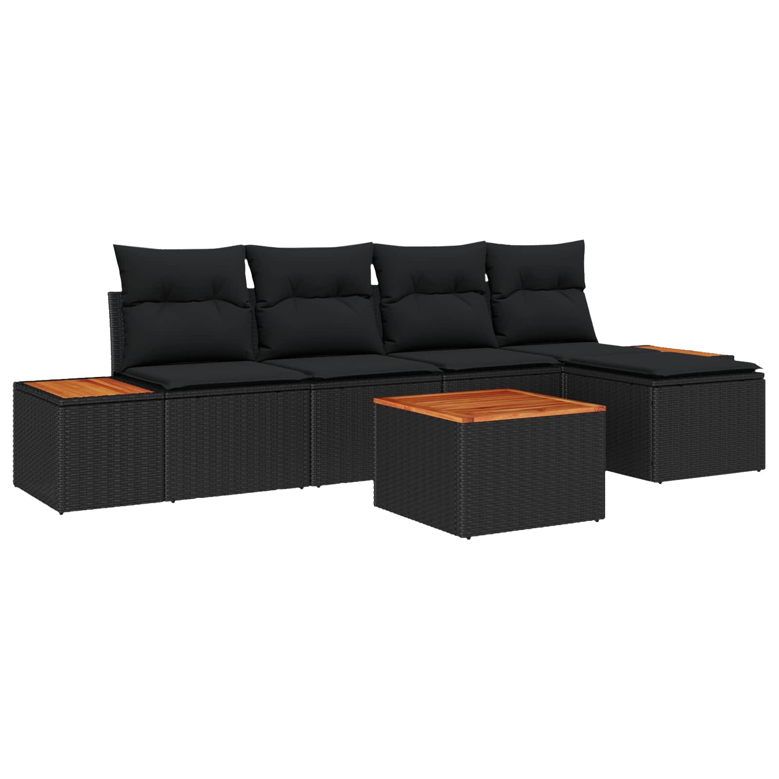 vidaXL Zestaw Sof na Ogród z poduszką 6 pcs Czarny Polirattan