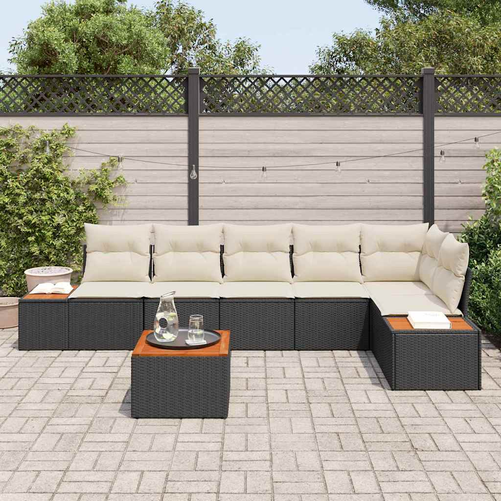 vidaXL Zestaw Sof na Ogród z poduszką 7 pcs Czarny Polirattan
