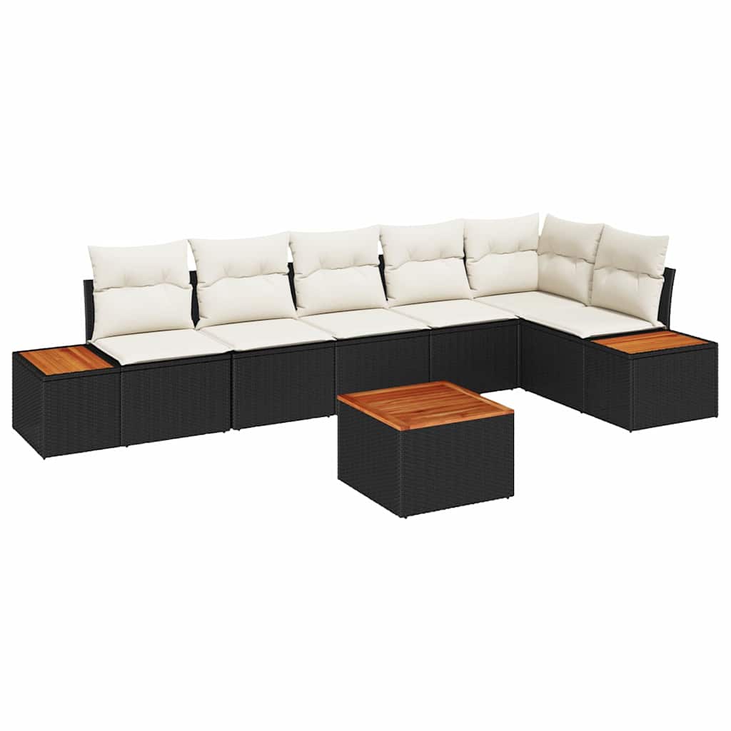 vidaXL Zestaw Sof na Ogród z poduszką 7 pcs Czarny Polirattan