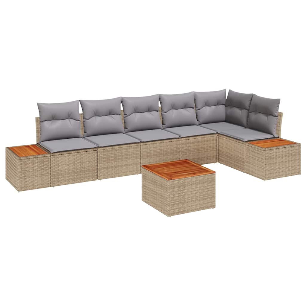 vidaXL Zestaw Sof na Ogród z poduszką 7 pcs Beżowy Polirattan