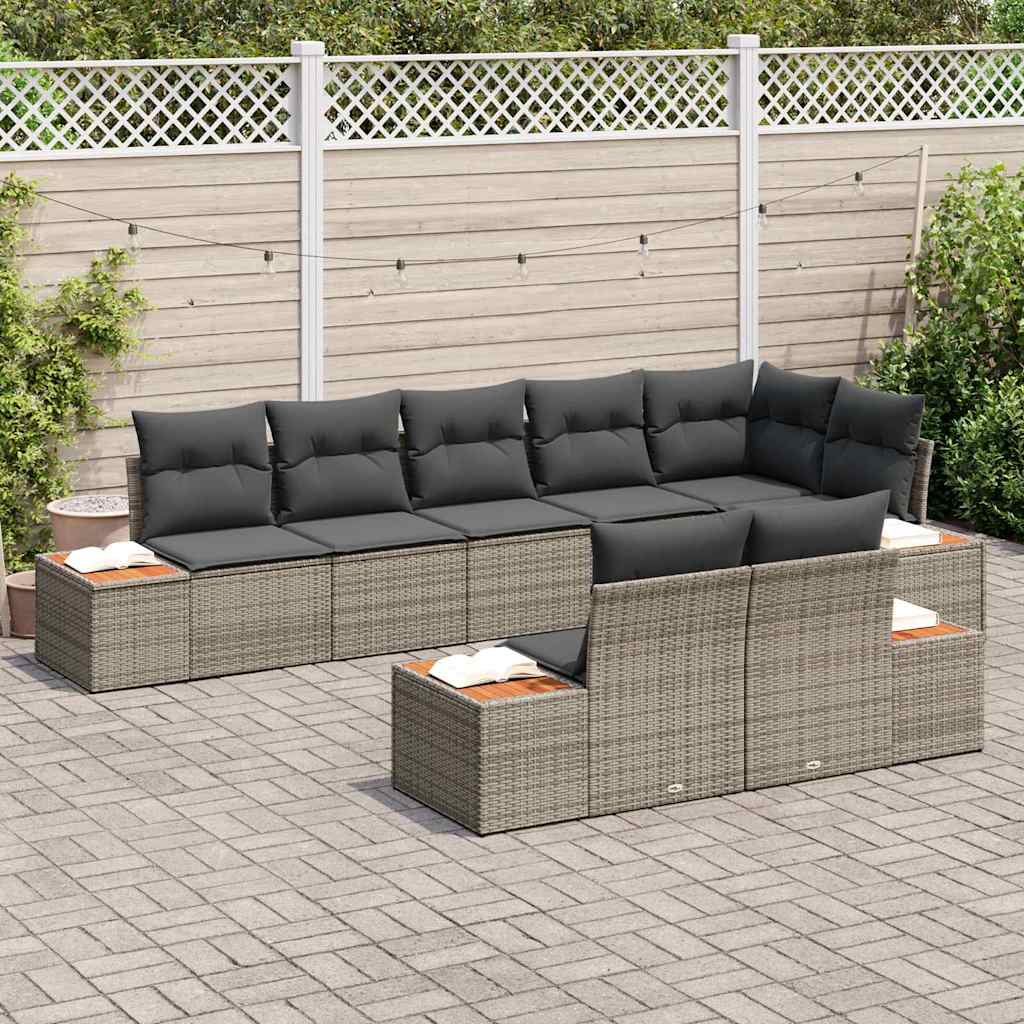 vidaXL Zestaw Sof na Ogród z poduszką 8 pcs Szary Polirattan