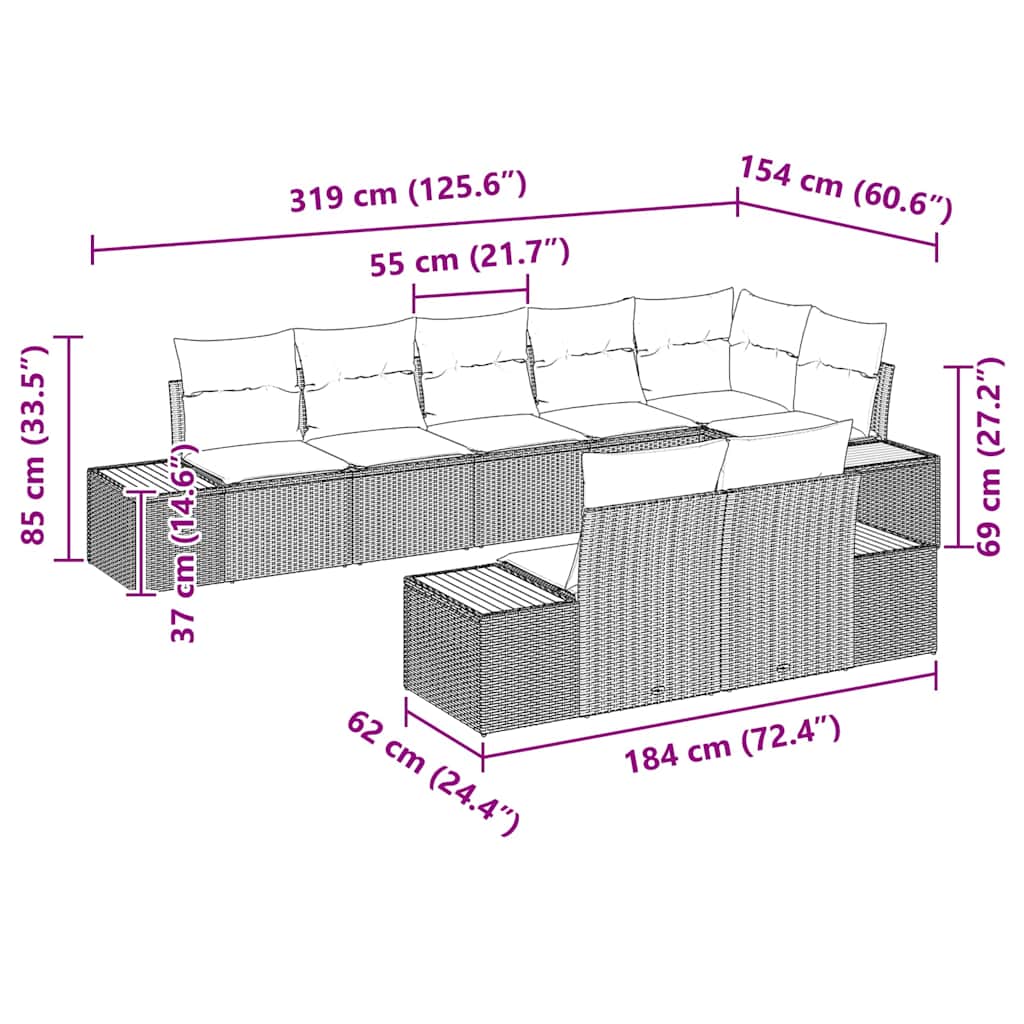 vidaXL Zestaw Sof na Ogród z poduszką 8 pcs Beżowy Polirattan