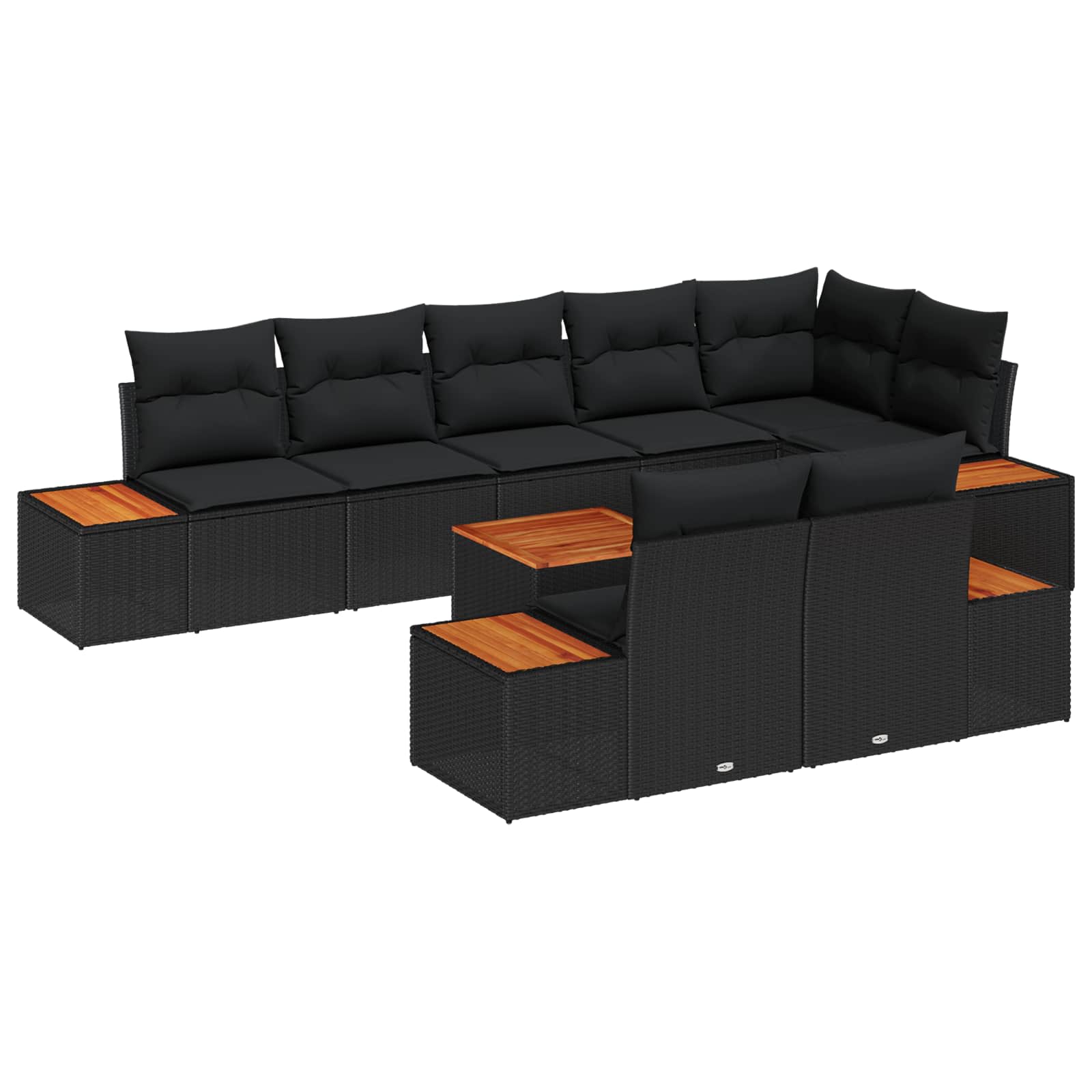 vidaXL Zestaw Sof na Ogród z poduszką 9 pcs Czarny Polirattan