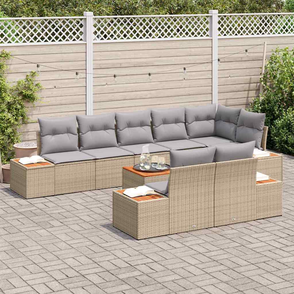 vidaXL Zestaw Sof na Ogród z poduszką 9 pcs Beżowy Polirattan