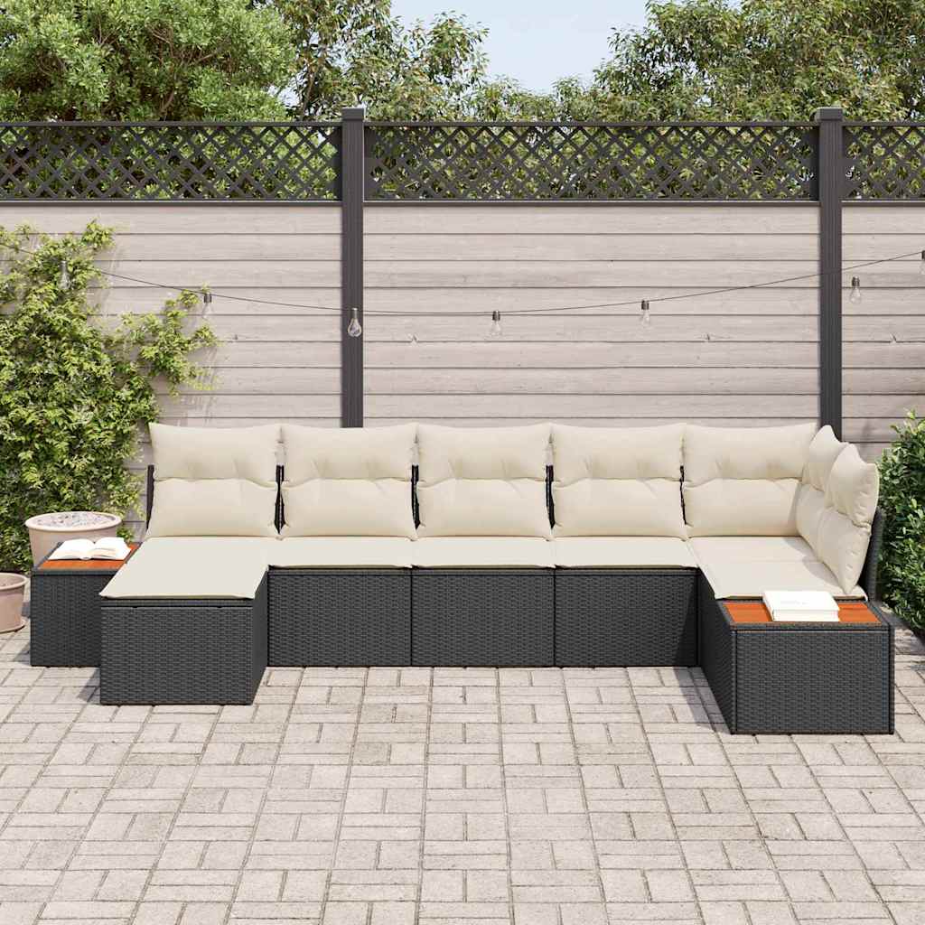 vidaXL Zestaw Sof na Ogród z poduszką 7 pcs Czarny polirattan