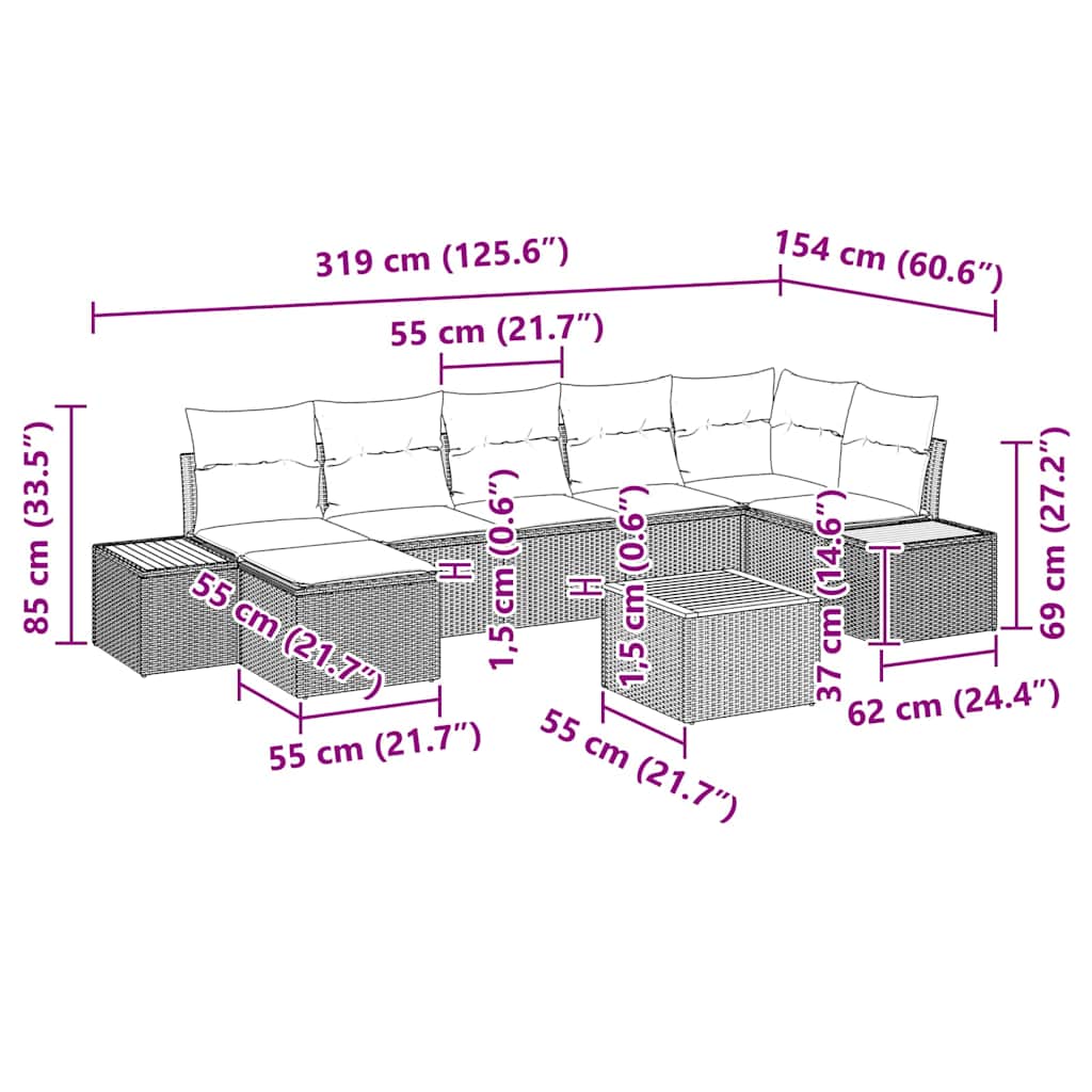 vidaXL Zestaw Sof na Ogród z poduszką 8 pcs Beżowy Polirattan