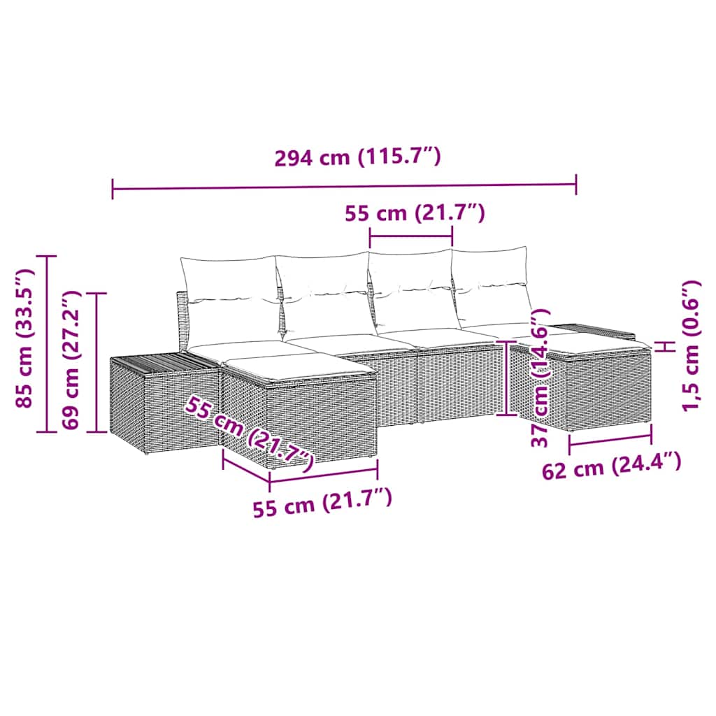 vidaXL Zestaw Sof na Ogród z poduszką 6 pcs Czarny polirattan