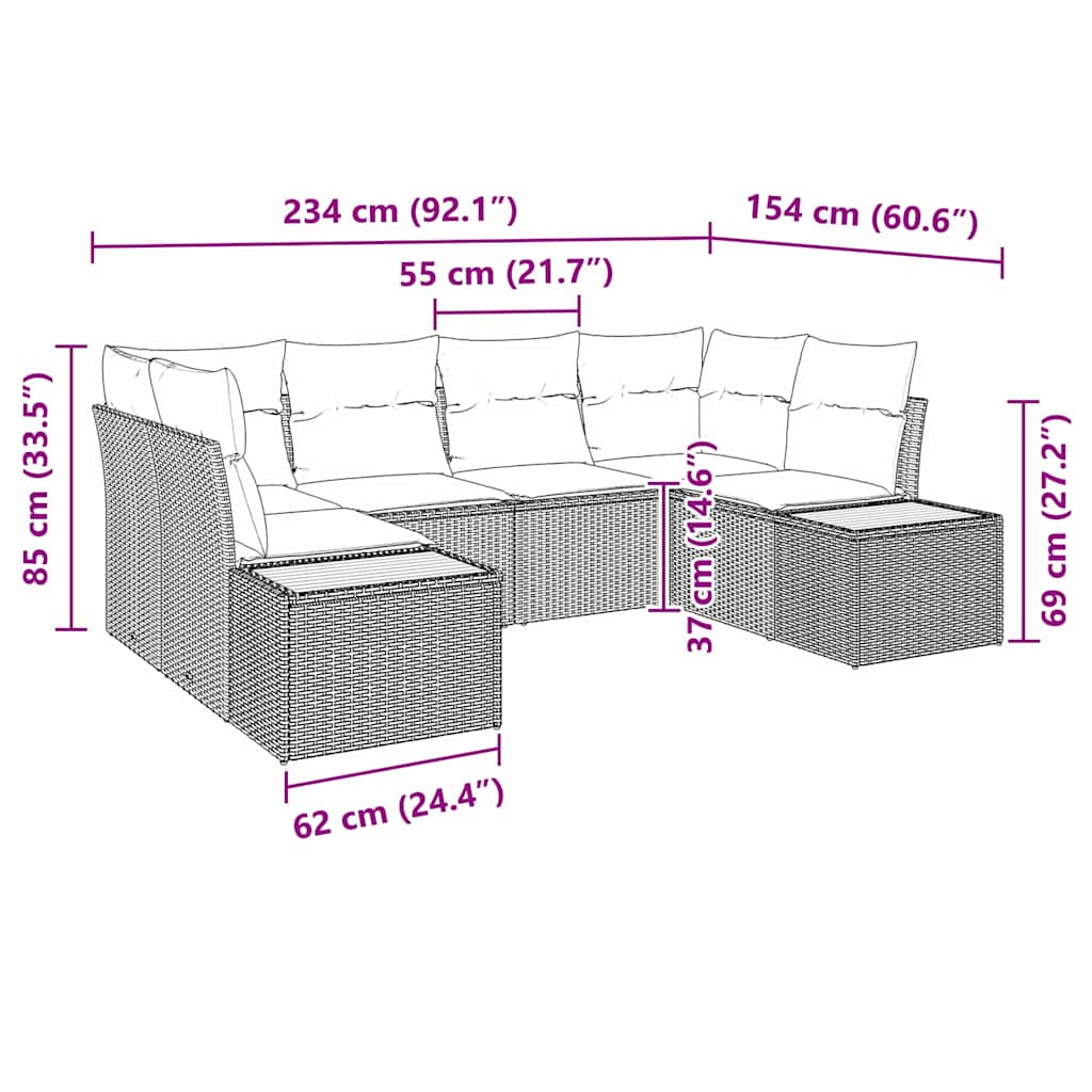vidaXL Zestaw Sof na Ogród z poduszką 6 pcs Szary polirattan
