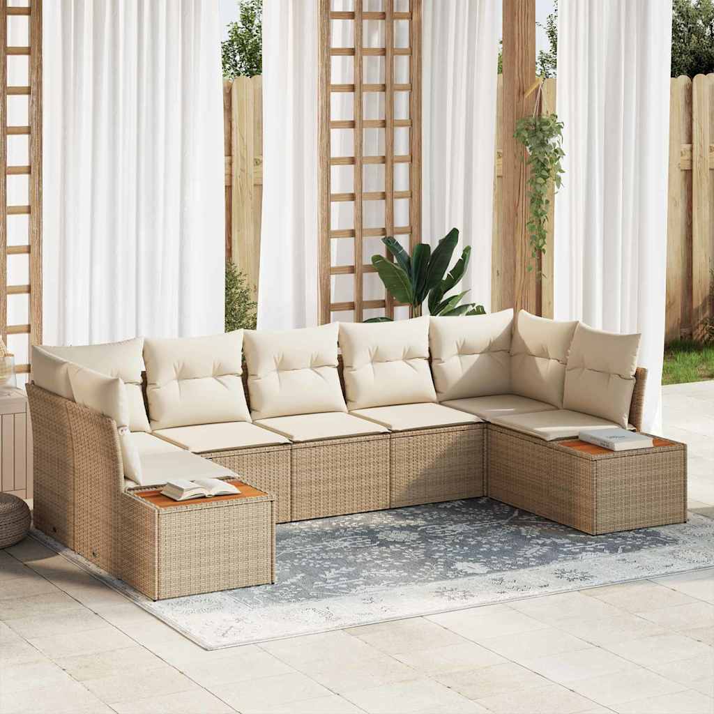 vidaXL Zestaw Sof na Ogród z poduszką 7 pcs Beżowy polirattan