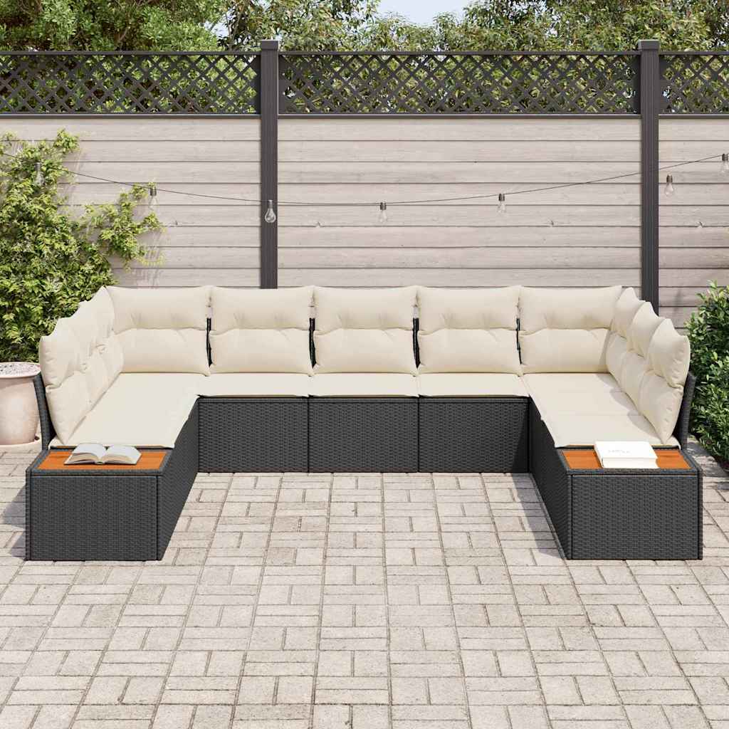 vidaXL Zestaw Sof na Ogród z poduszką 9 pcs Czarny Polirattan