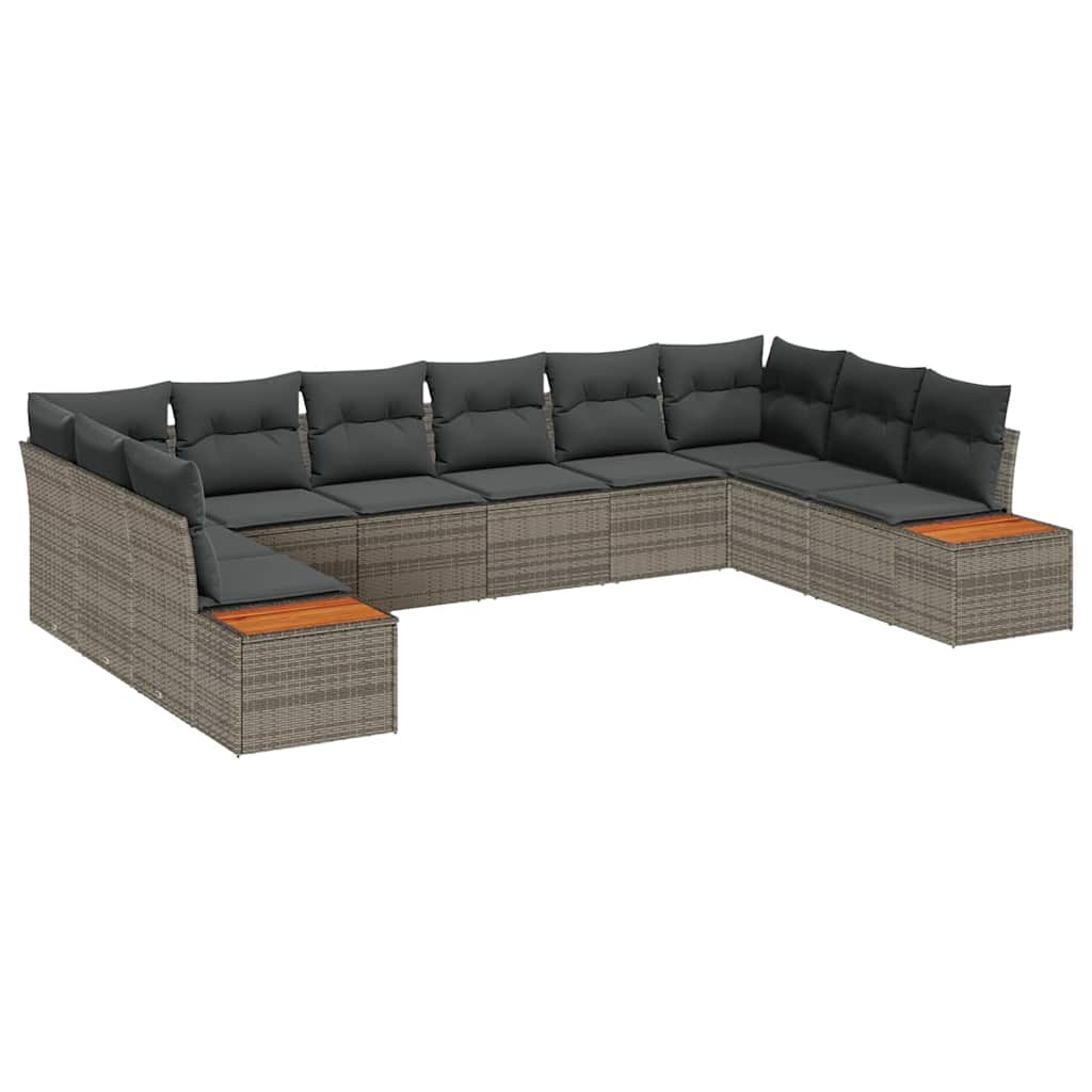 vidaXL Zestaw Sof na Ogród z poduszką 10 pcs Szary Polirattan