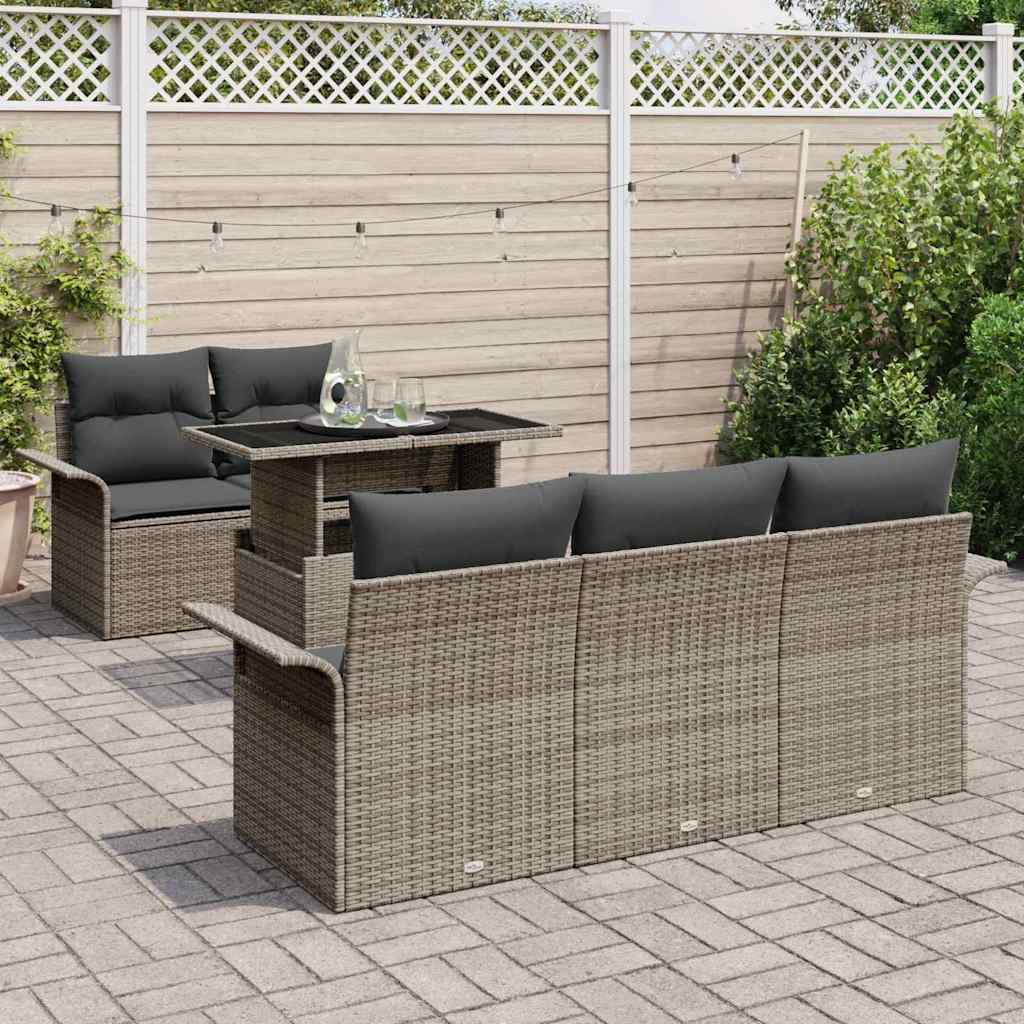 vidaXL Zestaw Sof na Ogród z poduszką 6 pcs Szary polirattan