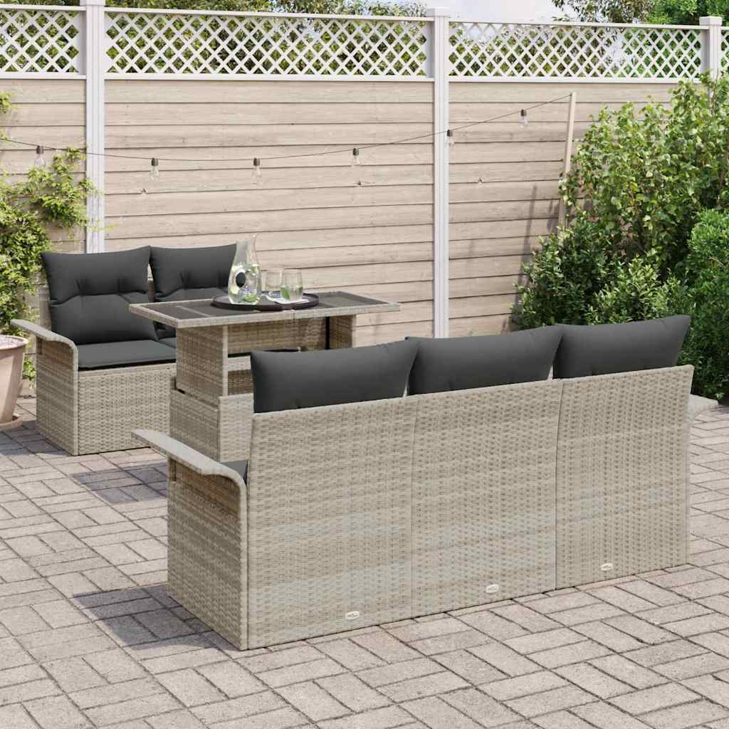 vidaXL Zestaw Sof na Ogród z poduszką 6 pcs Jasnoszary polirattan
