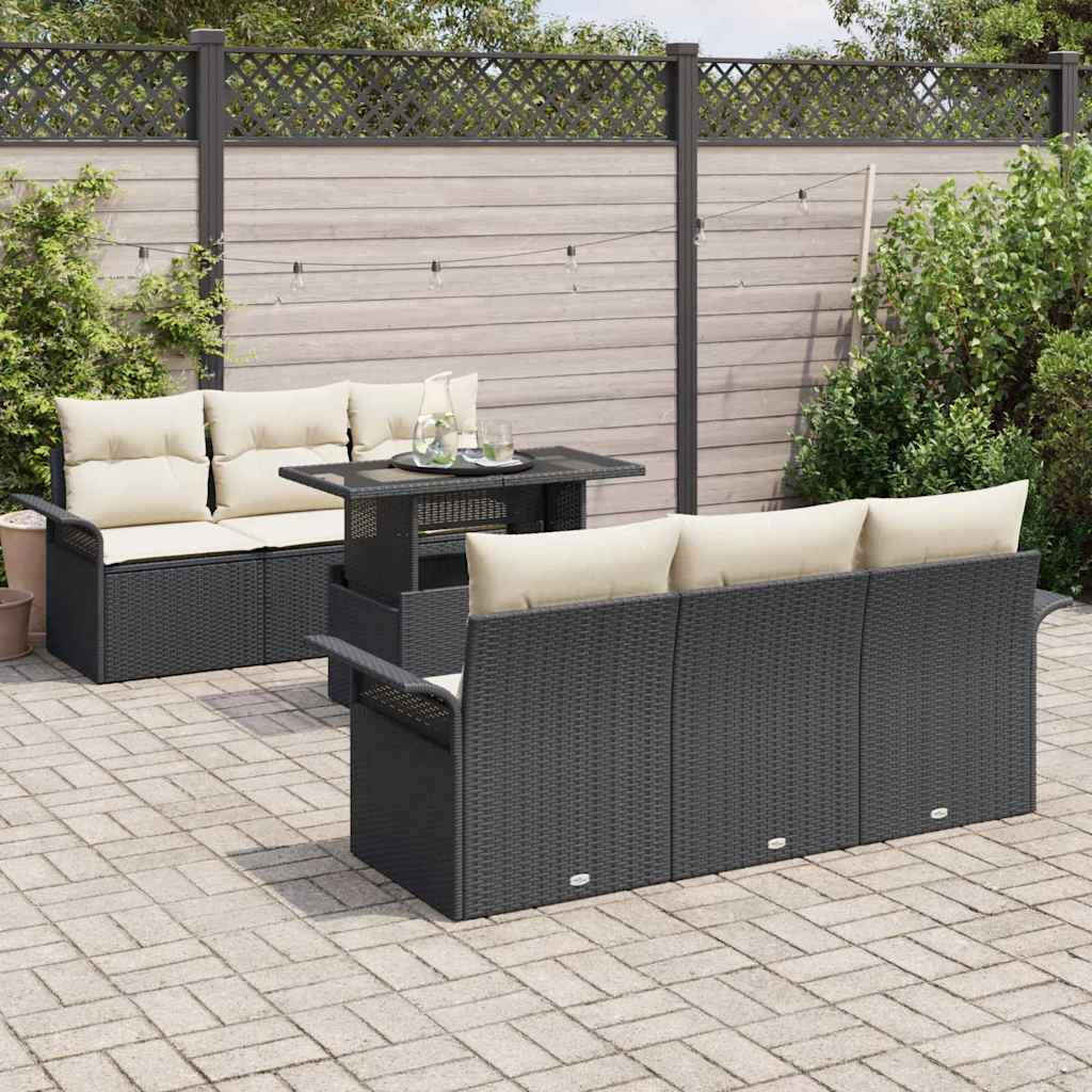 vidaXL Zestaw Sof na Ogród z poduszką 7 pcs Czarny polirattan