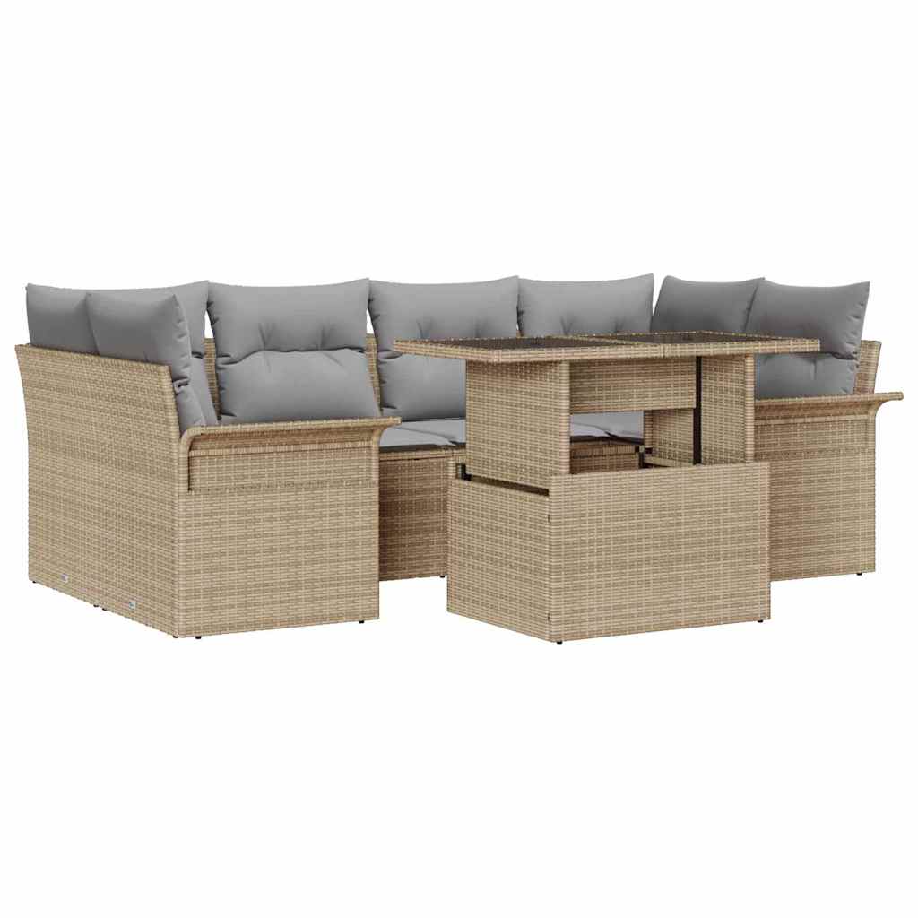 vidaXL Zestaw Sof na Ogród z poduszką 7 pcs Beżowy Polirattan