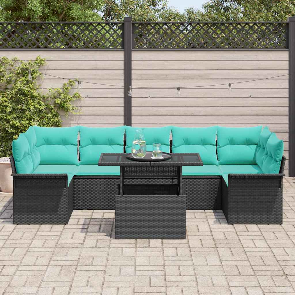 vidaXL Zestaw Sof na Ogród z poduszką 8 pcs Czarny Polirattan