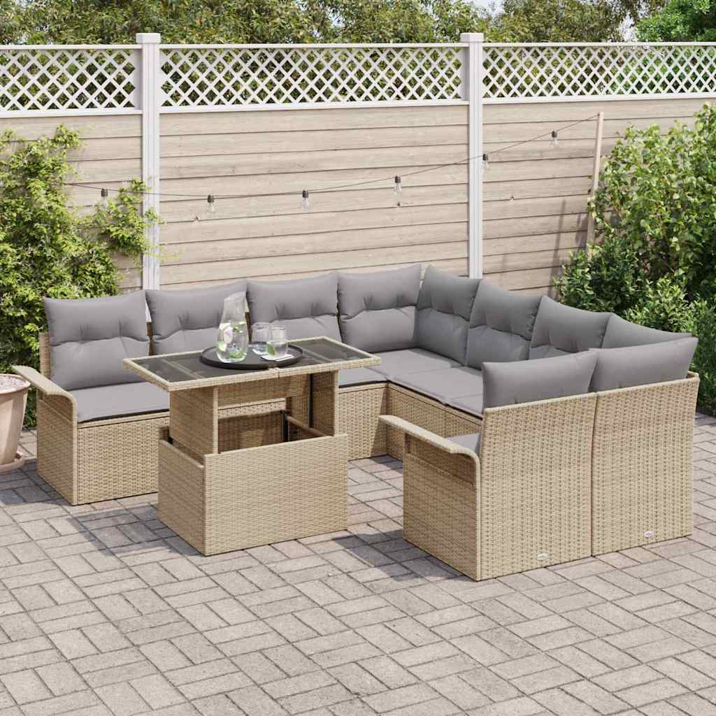 vidaXL Zestaw Sof na Ogród z poduszką 9 pcs Beżowy Polirattan