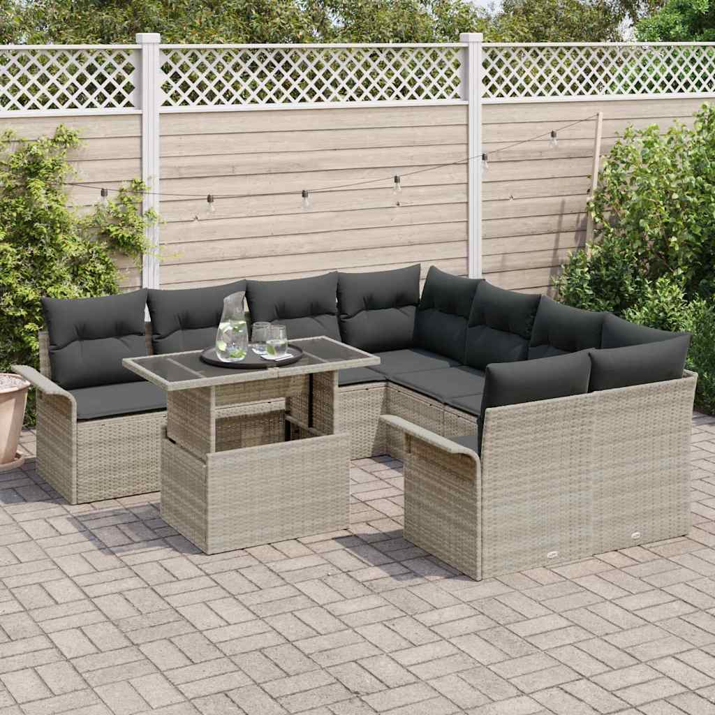 vidaXL Zestaw Sof na Ogród z poduszką 9 pcs Jasnoszary polirattan
