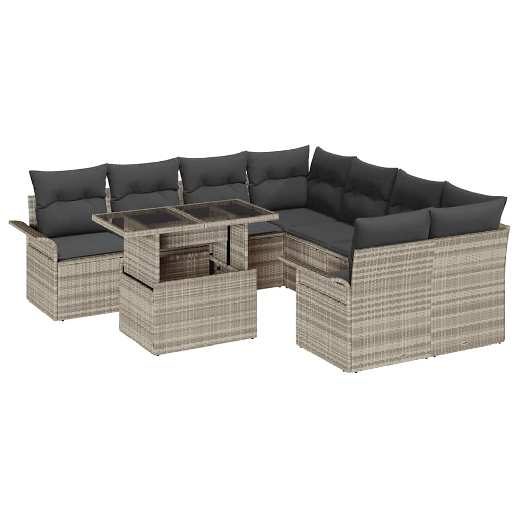 vidaXL Zestaw Sof na Ogród z poduszką 9 pcs Jasnoszary polirattan