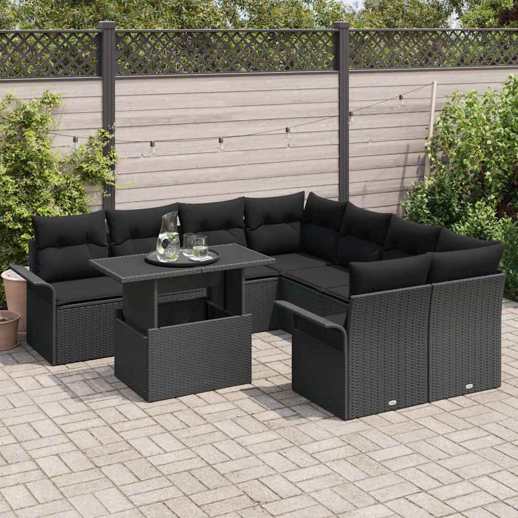 vidaXL Zestaw Sof na Ogród z poduszką 9 pcs Czarny Polirattan