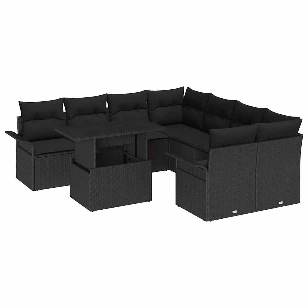 vidaXL Zestaw Sof na Ogród z poduszką 9 pcs Czarny Polirattan