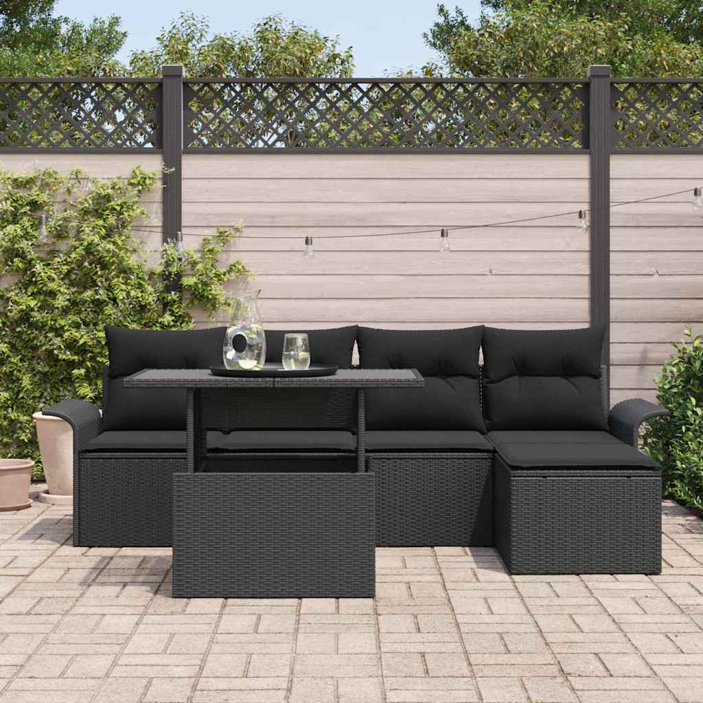 vidaXL Zestaw Sof na Ogród z poduszką 6 pcs Czarny polirattan