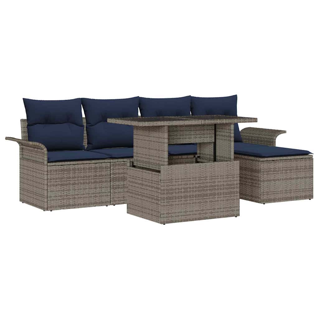 vidaXL Zestaw Sof na Ogród z poduszką 6 pcs Szary polirattan