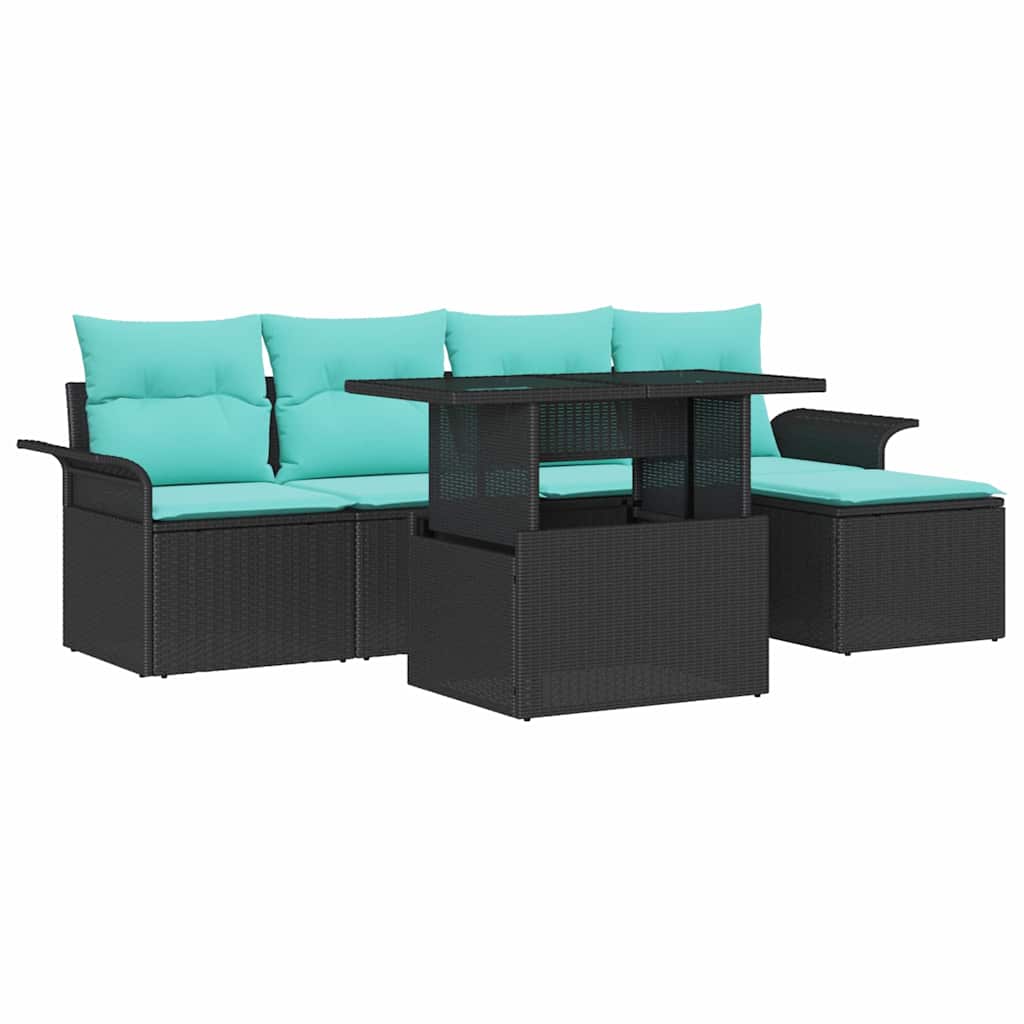 vidaXL Zestaw Sof na Ogród z poduszką 6 pcs Czarny polirattan